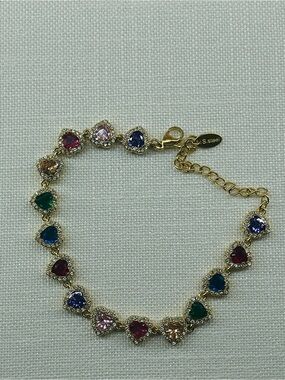Stainless steel Gold-Tone Multi-Color Heart Crystal Bracelet